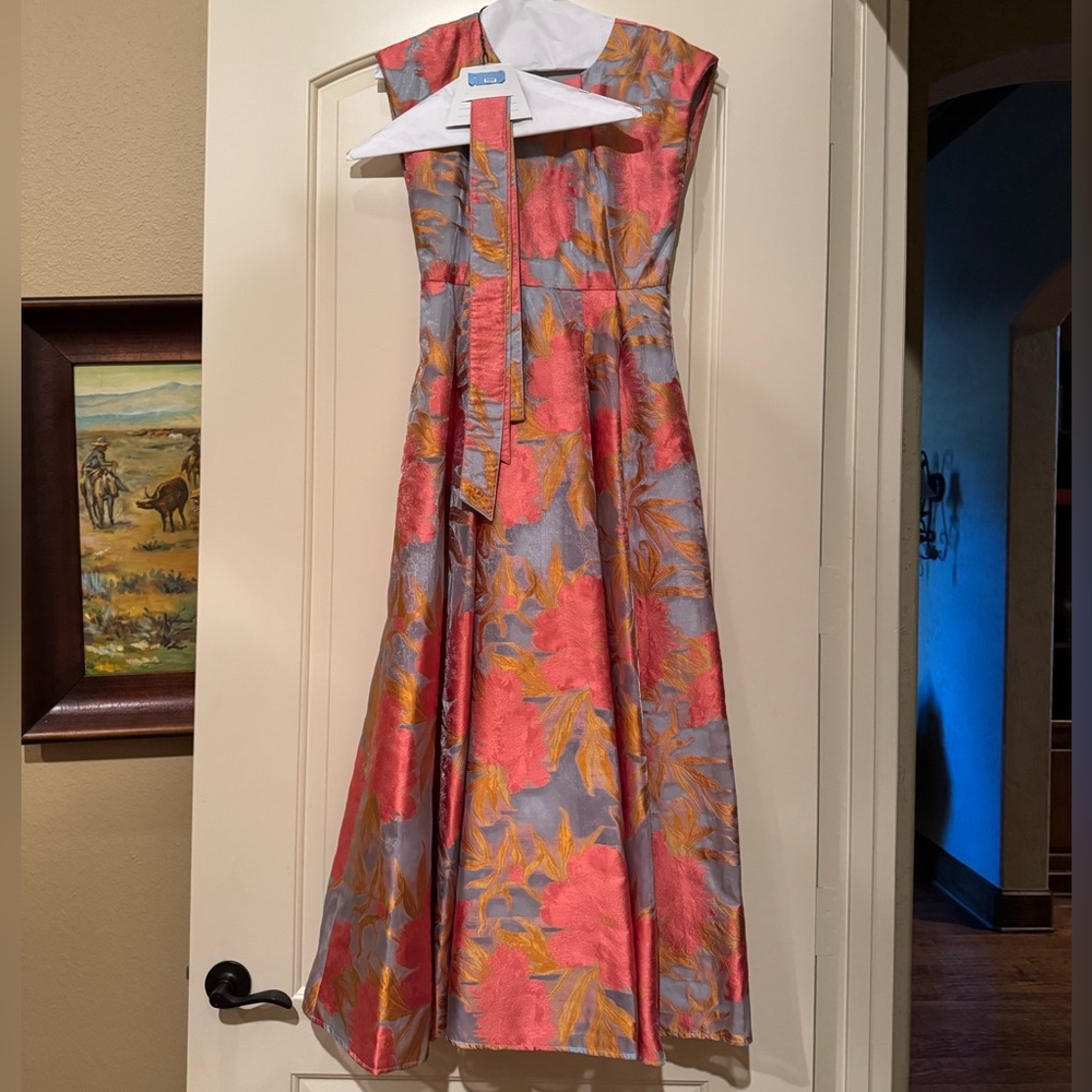 Floral Dress in Pink, light blue, Gold